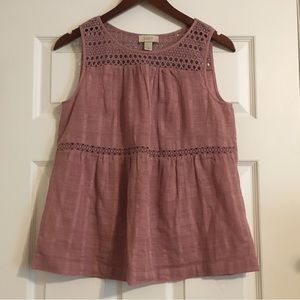 LOFT Mauve Tiered Tank Top with Lace